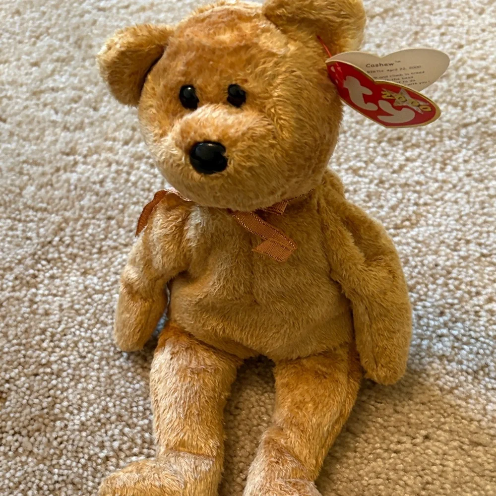TY Beanie Baby CASHEW Classic Tan Teddy Bear with tag